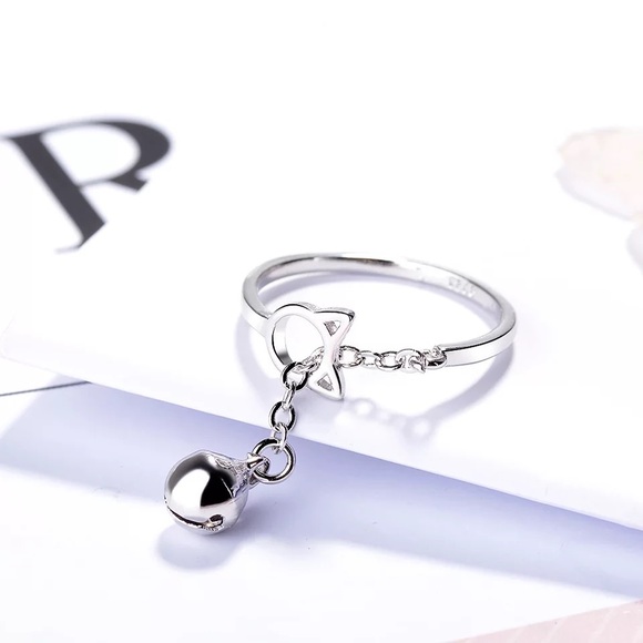 New Sterling Silver cat & bell adjustable ring - Picture 4 of 6
